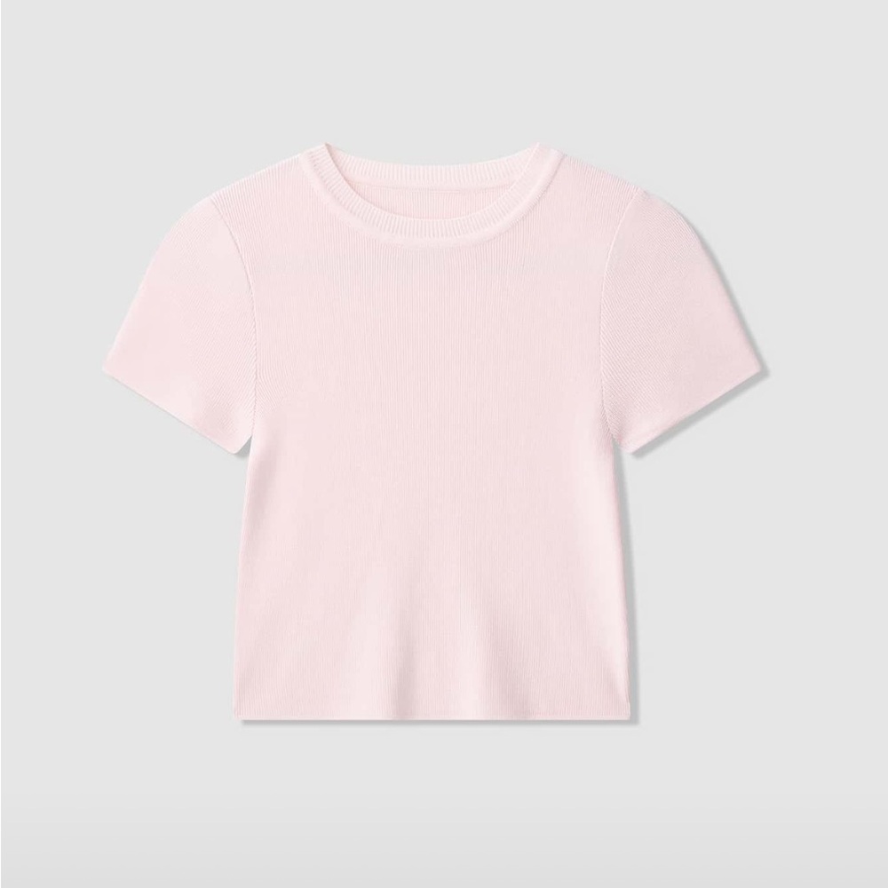 Women’s Summer Light Pink Short Sleeve Casual Cropped Knitted T-Shirt